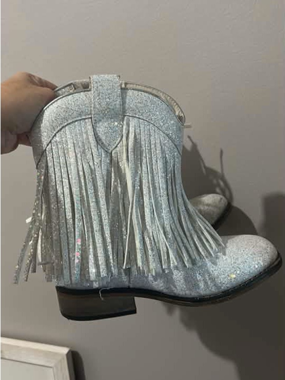 Silver Fringe Western Ankle Boots - Youth Glitter Cowboy Booties